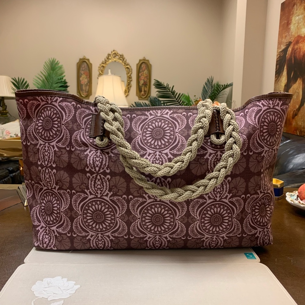 Stuart Weitzman Fabric/Leather Purple/Brown Floral Bag